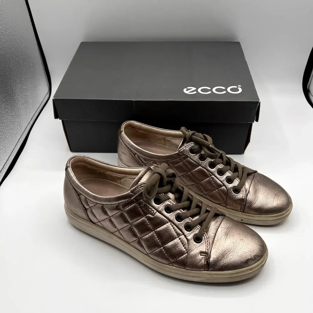 ECCO Soft 7 Quilted Womens Sneakers in Mettalic Pewter Color